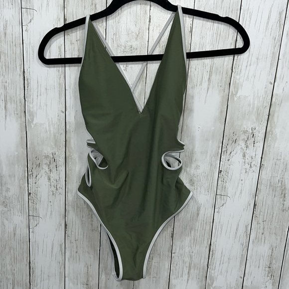 Aerie Cutout One Piece Swimsuit Olive Green Size Medium - Picture 3 of 9